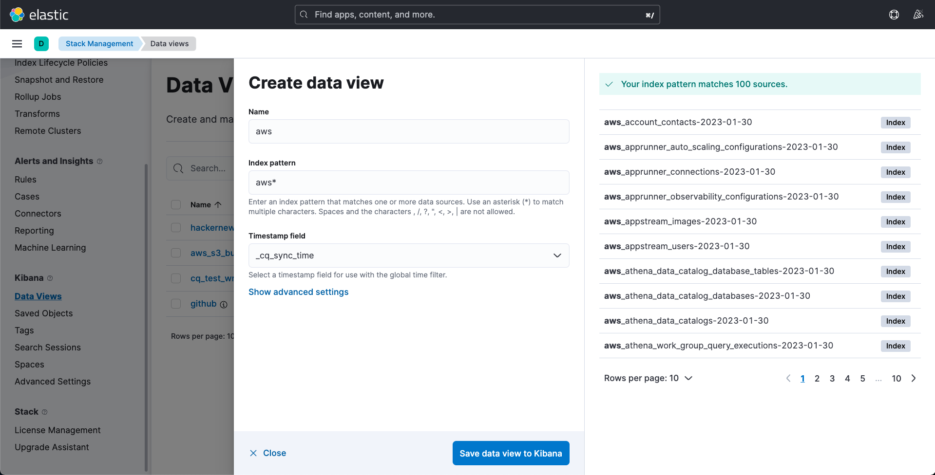 Create a data view in Kibana